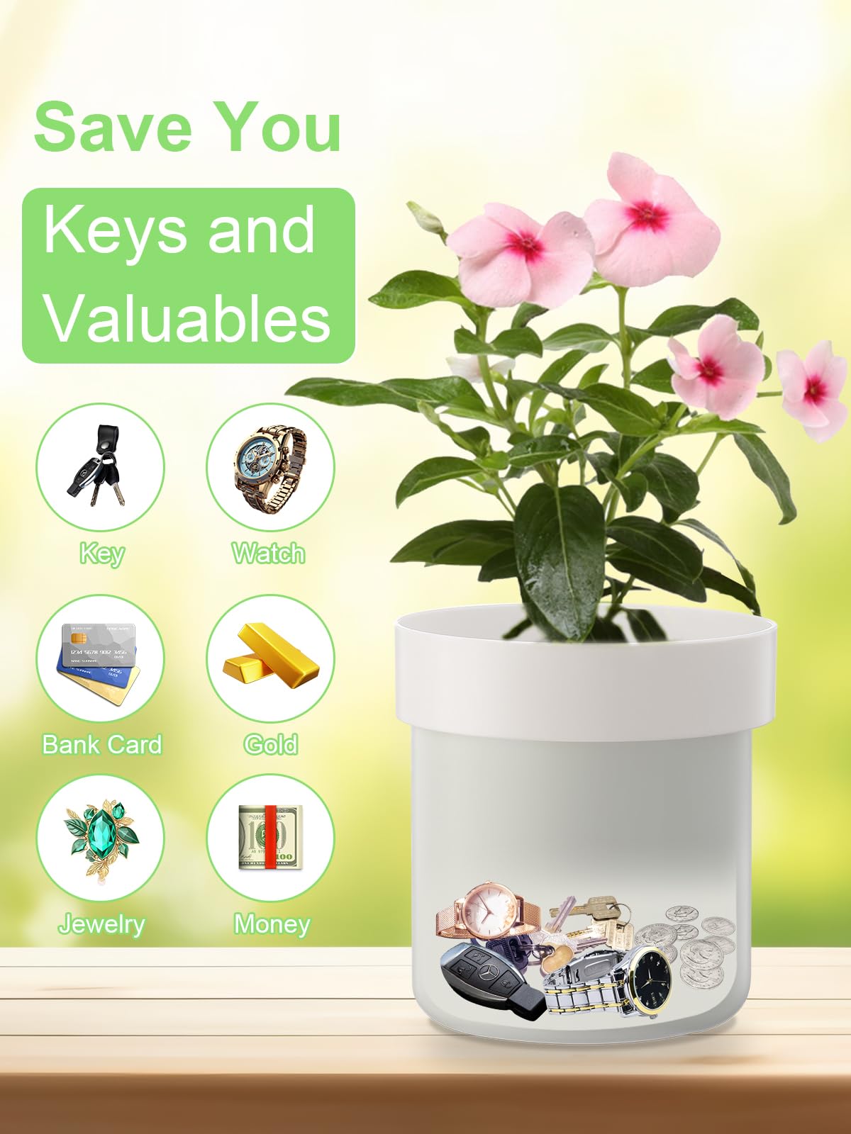 Younion Flower Pot Diversion Safe with Key Lock, Secret Hidden